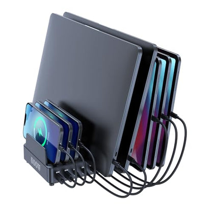 chipofy 500W Charging Station for Multiple Devices with Stand | 10-Port Multi USB C Fast Charger, with Organizer Stand, for MacBook Laptop, iPad, iPhone 17 16 Pro Max, Galaxy S25/S24