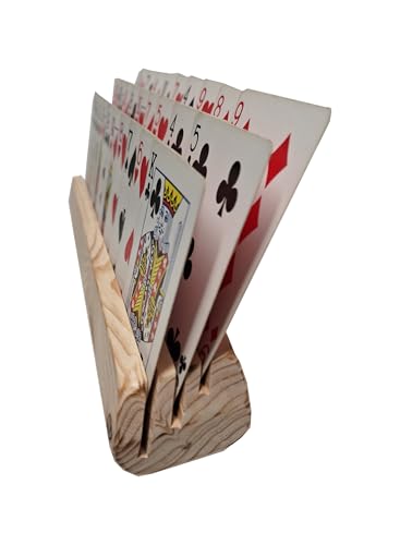 Wooden Playing Card Holders – Set of 2 – Handmade Pine 3-Slot Organizers for Seniors, Kids & Game Night – Durable, Veteran-Made in USA