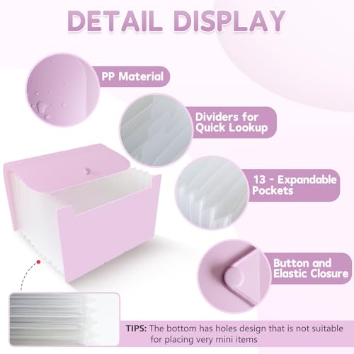 DHATMYC 4x6Index Card Holder Organizer 3x5Flash Note Card Storage Box,PUR | A6 File Case Flashcard Notecard Container with Dividers and 13 Expandable Pockets for Recipe Coupon Stickers Scrapbook Paper - color: PURPLE