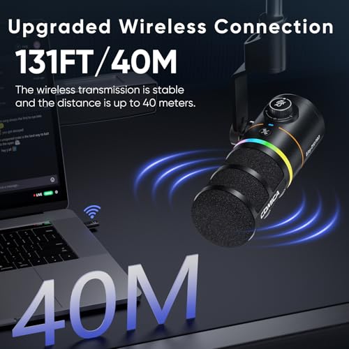 COMICA EJoy D10 PRO(D) Combo Dual-Channel Wireless USB Gaming Microphonefor PC, RGB Dynamic Mic with Wired/Wireless Modes, XLR/USB-C, Real-Time Monitoring, Studio Mic for Gaming, Streaming, Podcast - color: Black
