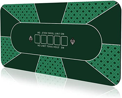 YUZPKRSI 70 x 35 Inch Poker Mat, 8 Players Texas Hold'em Poker Rubber Mat Poker Topper for Tables, Folding Portable Poker Table Top Layout w/Carrying Bag for Poker Games, Blackjack, Casino - color: 70 X 35 Inch-green