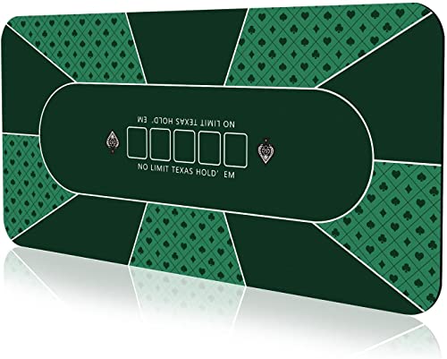 YUZPKRSI 70 x 35 Inch Poker Mat, 8 Players Texas Hold'em Poker Rubber Mat Poker Topper for Tables, Folding Portable Poker Table Top Layout w/Carrying Bag for Poker Games, Blackjack, Casino - color: 70 X 35 Inch-green