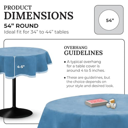 Personalized 54" Round Table Cover – Bridge Table Covers with Soft Ultra-Suede Fabric - Washable Table Cover Protects Cards & Tiles, Reduces Noise - Round Tablecloth for Game Night, Mahjong & Poker - color: Wedgewood Blue Embroidered, size: 54"