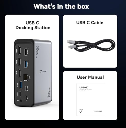 TobenONE 18 in 1 Laptop Docking Station 3 Monitors,Triple 4K HDMI,9 USB C/A | Docking Station with 3HDMI,Ethernet,PD 3.0,Fits Triple Monitor Office Work,for Windows/Dell/Lenovo Laptops (No Power Adapter)