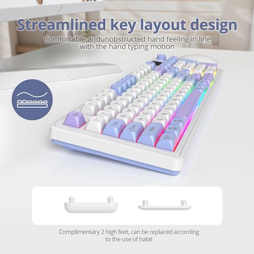 Owpkeenthy 96% Membrane Keyboard Wireless, 100% Quiet Mechanical Feeling Gaming Keyboard Gasket RGB Keyboard with Knob & Number Pad Triple Mode Bluetooth 5.0/2.4G/Wired for Laptop Desktop(98 Blue) - color: 98 Blue