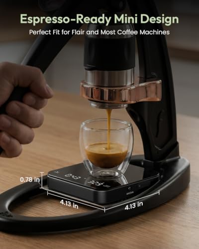 Maestri House S2 Espresso Coffee Scale with Timer 0.1g Precision Shot Scale | USB-C Rechargeable, Dual Timing Modes, 2kg/0.1g Digital Scale with Borosilicate Glass Top for Espresso and Pour-Over Brewing - color: Black