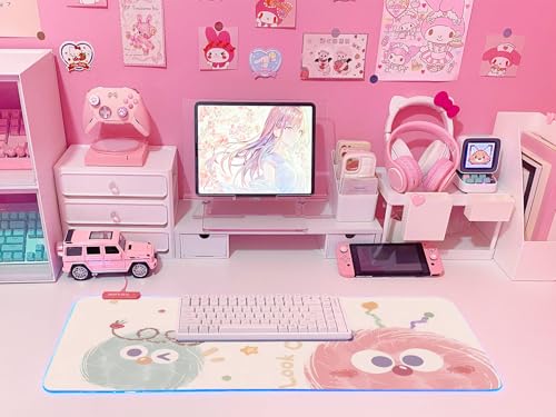 JMIYAV Pink RGB Gaming Mouse Pad 31.5x12 Inch Cute Mousepad PC XL Large Extended Glowing Led Light Up Desk Pad Non-Slip Rubber Base Computer Mat Desk Accessories Gaming Setup Happy Fuzzies - color: Happy Fuzzies