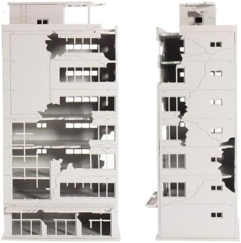 LinaLife N Scale 1/144 DIY Ruined Damaged Building After War Assembling Model Outland Realism Scene for DIY Sand Table, Medium Garden Micro Landscape Ornaments Decor Supply DIY Player Spray Painting