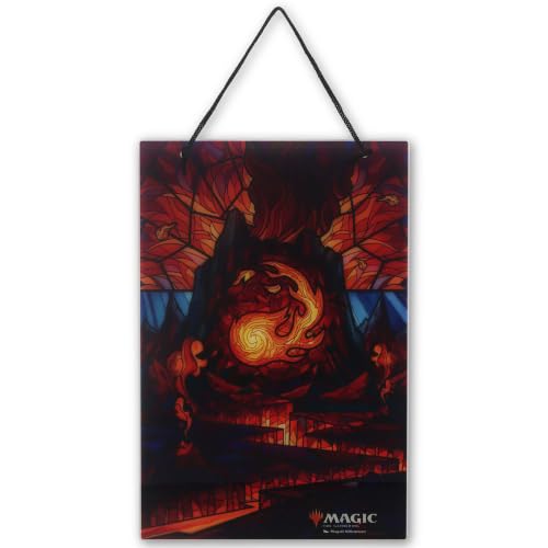 Hasbro Magic The Gathering Ember Mountain Hanging Acrylic Wall Decor | Fantasy Wall Art for Bedroom or Game Room - color: Red/Gold