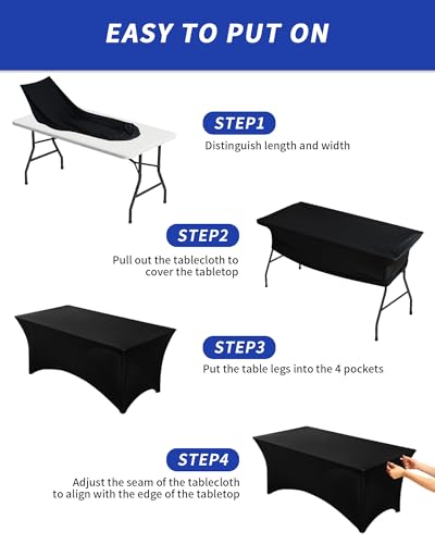 Fixwal Black Stretch Table Cloth Rectangle 2 Pack 4Ft, Spandex Fitted Table Covers Washable for Party, Trade Show, Banquet, Wedding, Buffet - color: Black, size: 4 Ft