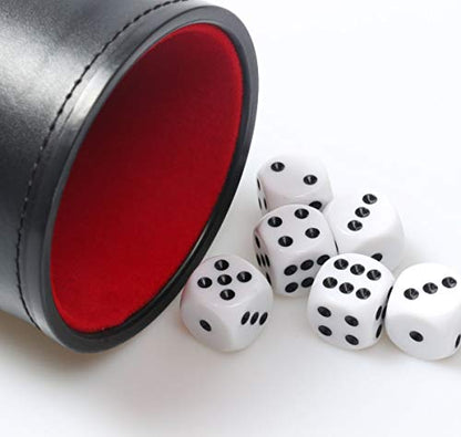Felt Lined PU Leather Dice Cup Set with 6 Dot Dices (Black, Pack of 2) - color: Red