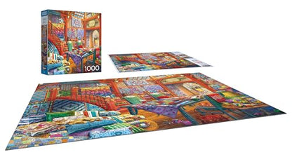 RoseArt Hobby Haven Quilt Shop 1000 Piece Jigsaw Puzzle | 19.25" x 26.625" Finished Size, Fully Interlocking Pieces, Bonus Poster Included, Made in USA - style: Quilt Shop