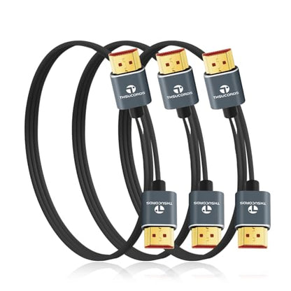 Thsucords Ultra Thin 8K 4K HDMI Cables 3.3FT 3 Pack, Slim & Flexible Soft High Speed HDMI 2.1 Lead Support 4K@120Hz 8K@60Hz 48Gbps for Roku TV/HDTV/PS5/Blu-ray - size: 3.3FT, style: 3-PACK