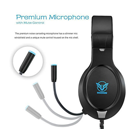 H-10 Gaming Headset for PS4, Xbox One, PC, PS5, Nintendo Switch, Stereo Wired Noise Cancelling Over Ear Headphones with Mic for Kids Adults, Bass Surround, Soft Memory Earmuffs, Blue