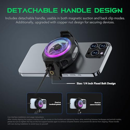 Black Shark Magnetic Cell Phone Cooler 4Pro, Portable RGB Cooling Fan, Cellphone Radiator with Removable Grip, App-Controlled Smart Temperature Control for iPhone MagSafe Series/Android/Tablet/iPad - color: New 4Pro Black