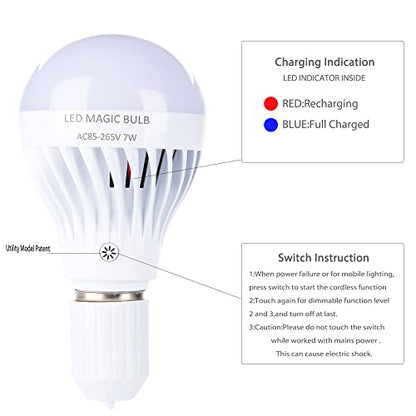 BSOD AC 85-265V 7W LED Magic Bulb with Remote Controller White Emergency Light with Rechargeable Built-in Battery E27 Lamp for Home Indoor Lighting (White 4 Pack) - color: White 4 Pack