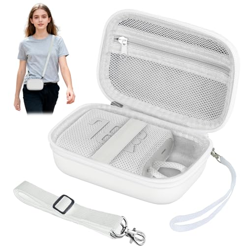 Portable Hard EVA Case for JBL Go 3, 3 Eco and Go 4, Waterproof & Shockproof Bluetooth Speaker Case with 63'' Adjustable Strap, Travel Carrying Cases for Outdoor, Camping or Beach - White - color: White