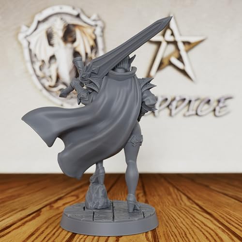AUSPDICE Elf Warrior 32mm Unpainted Fantasy Miniature with Sword AS379 | 6.3cm Female Elf Fighter Figure with Sword, Armor and Cape for Dungeons and Dragons, TTRPGs and Dungeon Masters