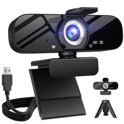 Tewiky Full HD Webcam with Built-in Microphone and Rotatable Tripod, 2K Video and Wide Angle Camera, Privacy Cover, for Desktop PC or Laptop Computer - style: 2K Webcam with USB Cable