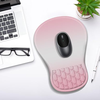 YIWEI Ergonomic Mouse Pad with Wrist Rest for Carpal Tunnel Pain Relief | Memory Foam Wrist Support,Non-Slip Rubber Base, Keyboard Computer Mousepad,Lycra Cloth Surface,Gaming Home Office - color: Gradient Pink