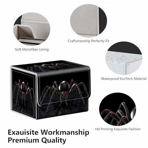 Strong Magnet Card Case Deck Box Mtg Card Box Playing Card Box Magic Deck Box Tcg Up to 200 Cards Creative Pattern Trading Card Storage Box for Collectible Card Games, Menacing Black Spider - color: Menacing Black Spider