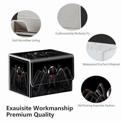 Strong Magnet Card Case Deck Box Mtg Card Box Playing Card Box Magic Deck Box Tcg Up to 200 Cards Creative Pattern Trading Card Storage Box for Collectible Card Games, Menacing Black Spider - color: Menacing Black Spider