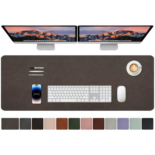 CHEERYGOO Faux Leather Desk Mat - Waterproof Mouse Pad, Non-Slip PU Leather Blotter, Writing Surface for Office and Home 47"x17" XXL Dark Coffee - color: Dark Coffee, size: 47" x 17"