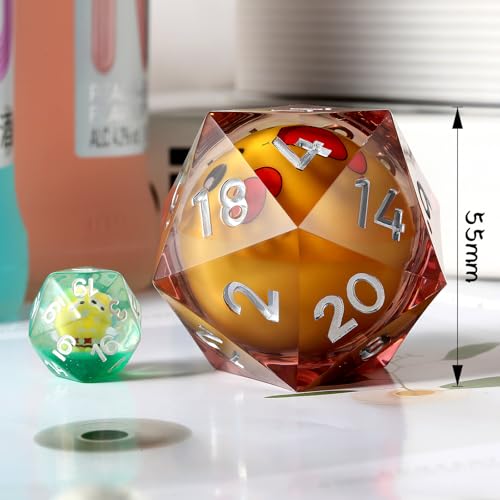 D20 55mm Dice,DNDND LED 20 Sided Resin Dice with Gift Velvet Pouch for Dungeons and Dragons and Table Game(Cartoon) - color: Led 55mm Cartoon