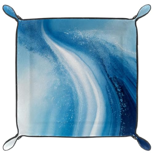 Blue Marble Dice Tray Folding Square PU Leather Dice Rolling Tray | Portable Dice Trays for Dice Games Like RPG, DND and Other Table Games, Folded 4.5x4.5x1.2inch - color: Blue Marble