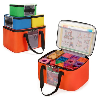 Rexmica 4 Pack Toy Storage Bag for Magnetic Building Tiles, Multifunction Toy Storage Organizer Bag, Magnetic Blocks Tiles Travel Bag Case with Visible Top for Building Blocks, Board Game