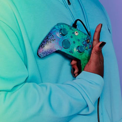 PDP Gaming REMATCH Enhanced Wired Gaming Controller: Licensed Xbox Series X|S Gamepad, Xbox One, PC, Mappable Back Buttons, Customizable Triggers, Audio Control, Companion App: Glitch Green/Blue - color: Glitch Green, style: Controller