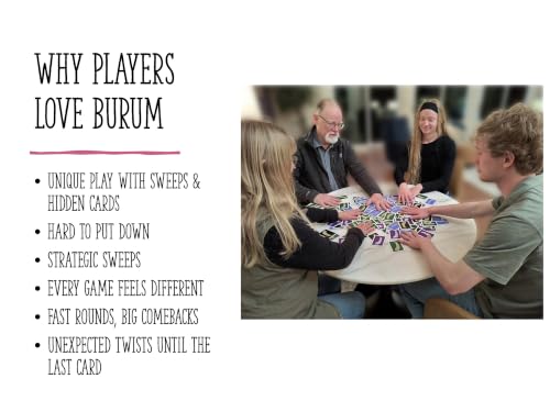 Burum Card Game – Easy-to-Learn Family Card Game for 3-12 Players, Unique Sweep-the-Pile Gameplay, Fun for Kids, Teens & Adults, Great for Game Night, Parties & Travel