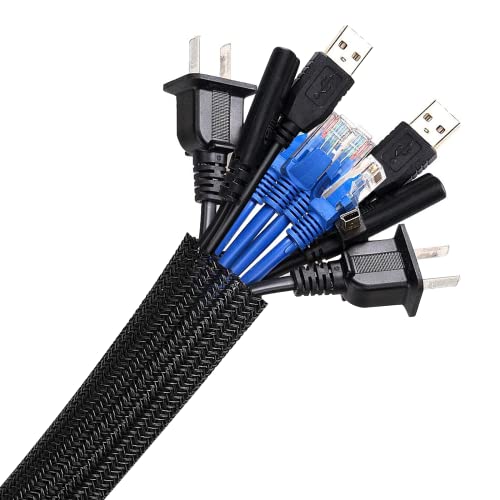 AGPTEK Cable Sleeve, 6.6ft - 1.5 inch Cable Management Desk Cord Cover Organizer Wire Hider for Home Office Computer TV Wire Loom Tubing Pet Proof Cord Protector from Cat Dog Chewing, Black - color: Black, size: 1.5"-6.6ft