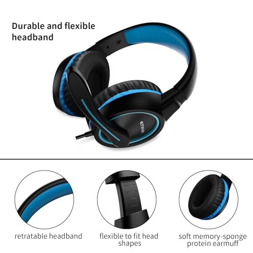 B3 Gaming Headset for Nintendo Switch, Xbox One, PS4, Mega Bass Surround and Noise Cancelling 3.5mm Jack Over Ear Headphones with Mic for Laptop PC Smartphones Blue - color: Blue