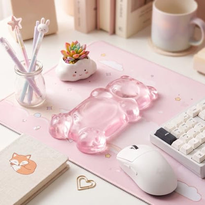 Gel Wrist Rest for Keyboard and Mouse Transparent Pink Bear Elbow Pad Cushion Ergonomic Cute Clear Cool Mouse Wrist Pad Silicone Non-Slip Support for Computer Gaming Home Office Women Hand Pillow - color: Bear Pink