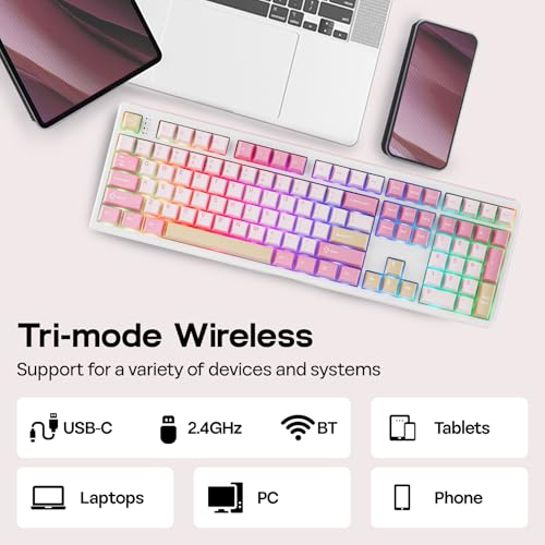 EPOMAKER TH108 Full Size Mechanical Keyboard, Wireless Gaming Keyboard with 8000mAh Battery, Creamy Gasket, 108 Keys, Hot Swap, Custom Driver, RGB Backlight (Pink, Sea Salt Silent) - color: Pink, size: Sea Salt Silent
