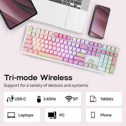 EPOMAKER TH108 Full Size Mechanical Keyboard, Wireless Gaming Keyboard with 8000mAh Battery, Creamy Gasket, 108 Keys, Hot Swap, Custom Driver, RGB Backlight (Pink, Sea Salt Silent) - color: Pink, size: Sea Salt Silent
