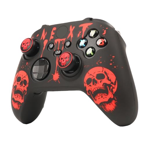 Skull Controller Skin Compatible with Xbox Series X Wireless Controller, RALAN Protector Case， Customised Thumb Grips Cap - color: Skull black red