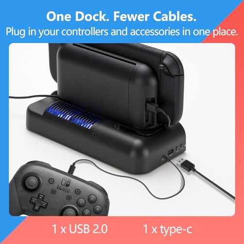 All-in-One Cooling Dock for Switch 2, RGB Stand with Smart Fan, Transparent Game Card Slots, USB Expansion & Ambient Lighting G-STORY