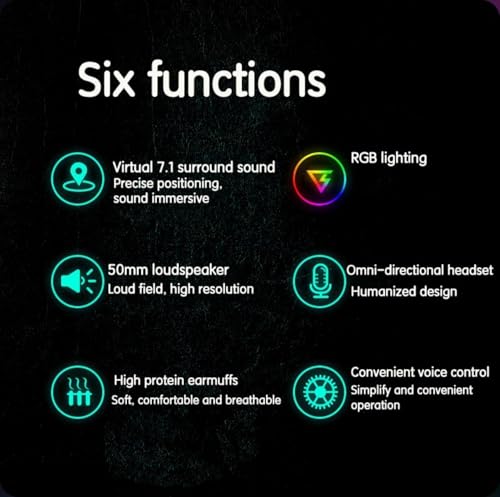 Gaming Headset,7.1 Surround Sound Wired Gaming Headset with Noise Cancelling Mic, Ultra Stable Headphones with 50mm Drivers Memory Foam, RGB Light, Black - color: Black