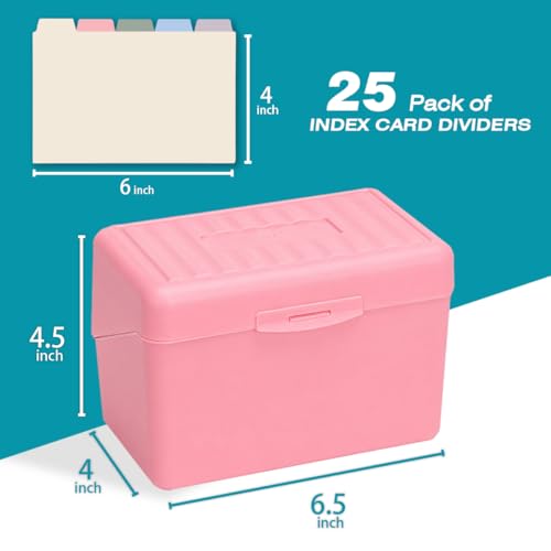 H4D Index Card Holder 4x6 Inches with 25 Plastic Dividers, Light Pink - color: Light Pink, size: 4x6 inch