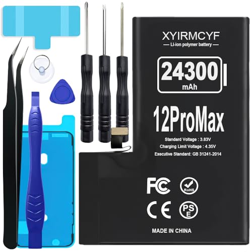 XYIRMCYF 24300mAh Super Capacity Battery Compatible with iPhone 12 Pro Max, 0 Cycle Li-Polymer Replacement Battery for iPhone 12 Pro Max, with Professional Repair Tool Kit - color: 12Promax-24300