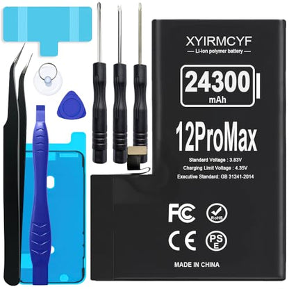 XYIRMCYF 24300mAh Super Capacity Battery Compatible with iPhone 12 Pro Max, 0 Cycle Li-Polymer Replacement Battery for iPhone 12 Pro Max, with Professional Repair Tool Kit - color: 12Promax-24300