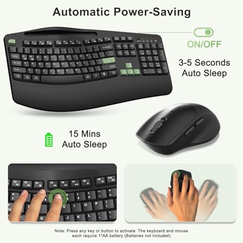 Wireless Keyboard and Mouse Combo, 2.4G Ergonomic Wave Keys(AvocadoGreen) | Full Size Ergonomic Keyboard with Wrist Rest, Phone Holder, 3-Level DPI Silent Mouse with 6-Buttons,for Windows/Mac OS/Laptop - color: Black and Avocado Green