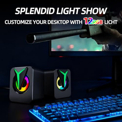 RGB Computer Speakers, USB Powered PC Sound Bar with Inline Remote Control & Colorful Lights for Desktop, Laptop, Monitor (Black) - color: FT-25-1
