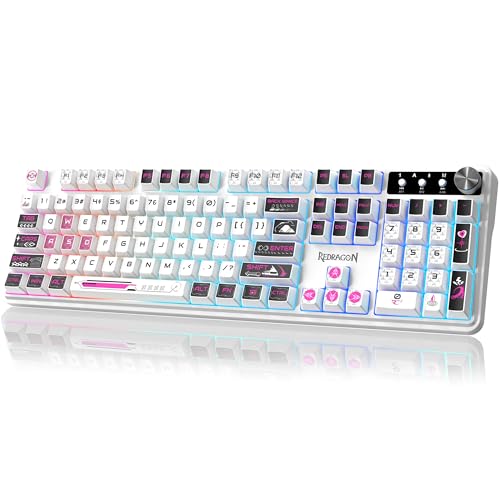 Redragon RM104 Wireless Keyboard with Knob, Tri-Mode BT/2.4G RGB Computer Keyboards, 4000mAh Battery, Programmable Software Support, Anti-Ghosting, Compatible with PC Mac - Pink & White - color: Pink & White