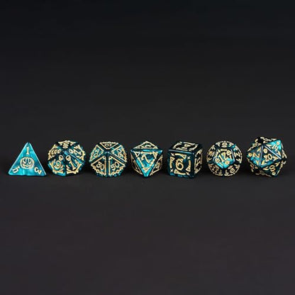 7-Die DND Dice Set Scary Pattern Polyhedral Dice Set with Leather Bag, Skull Dice D&D Dice Set for RPG Table Games.(Scary Pattern-Green) - color: Halloween Pattern-green