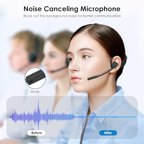 Gixxted Open Ear Headphones with Mic, Bluetooth Headset with Microphone, Dual Connect Bluetooth 5.3 with AI Noise Cancelling Mic & Mute Function, Wireless Headset for Work, Sports, Drive