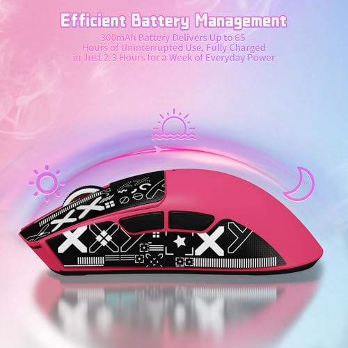 ATTACK SHARK X11SE Wireless Gaming Mouse, 59g Lightweight, Magenta&Tape | Bluetooth/2.4Ghz Wireless/Wired Connectivity, 22K DPI, PixArt PAW3311 Gaming Sensor, 1K Polling Gamer Mice for PC/Mac - color: Magenta&Tape