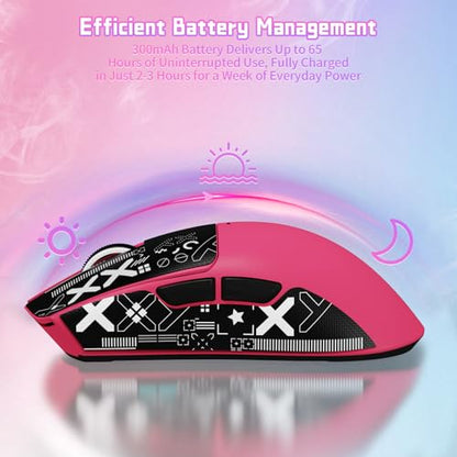 ATTACK SHARK X11SE Wireless Gaming Mouse, 59g Lightweight, Magenta&Tape | Bluetooth/2.4Ghz Wireless/Wired Connectivity, 22K DPI, PixArt PAW3311 Gaming Sensor, 1K Polling Gamer Mice for PC/Mac - color: Magenta&Tape